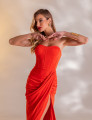 Vestido Longo Drapeado Gérbera Laranja