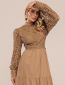 VESTIDO COM RENDA AGNES CAQUI