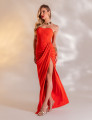 Vestido Longo Drapeado Gérbera Laranja
