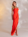 Vestido Longo Drapeado Gérbera Laranja