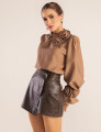 SHORTS SAIA DE COURO PU MINA MARROM